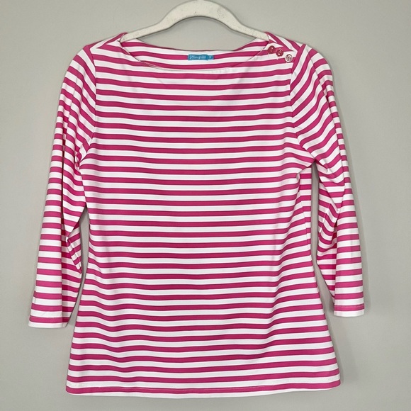 J. McLaughlin Tops - J. McLaughlin Wavesong Top White/Pink Bangle Stripe 3/4 Sleeve Size Small